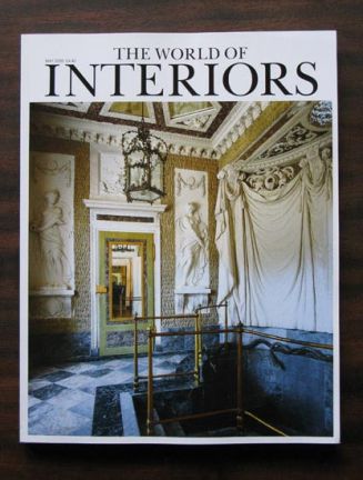 Front cover of a design magazine showing an ornate, classic interior with white sculptures